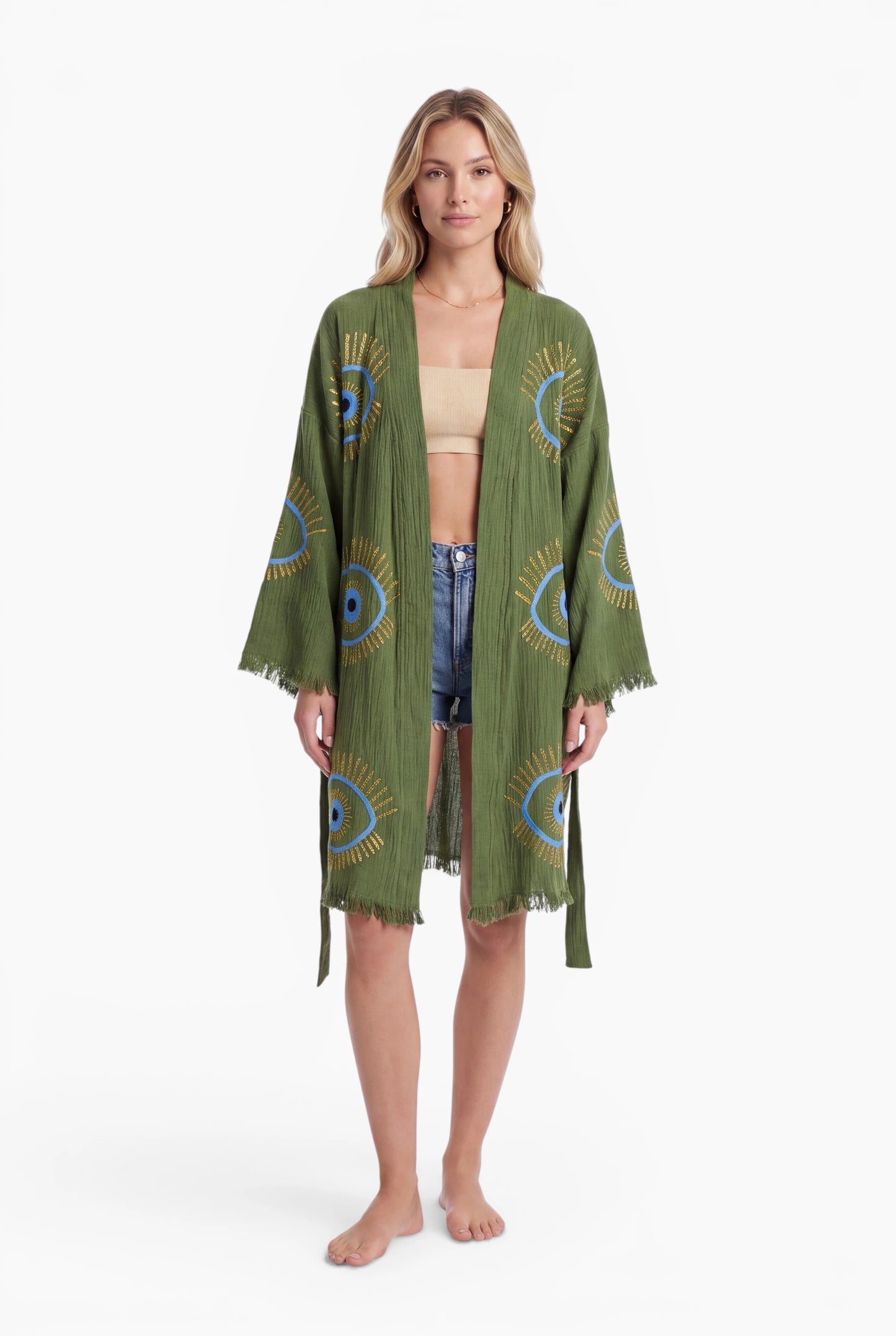Short Olive Nazar Kimono