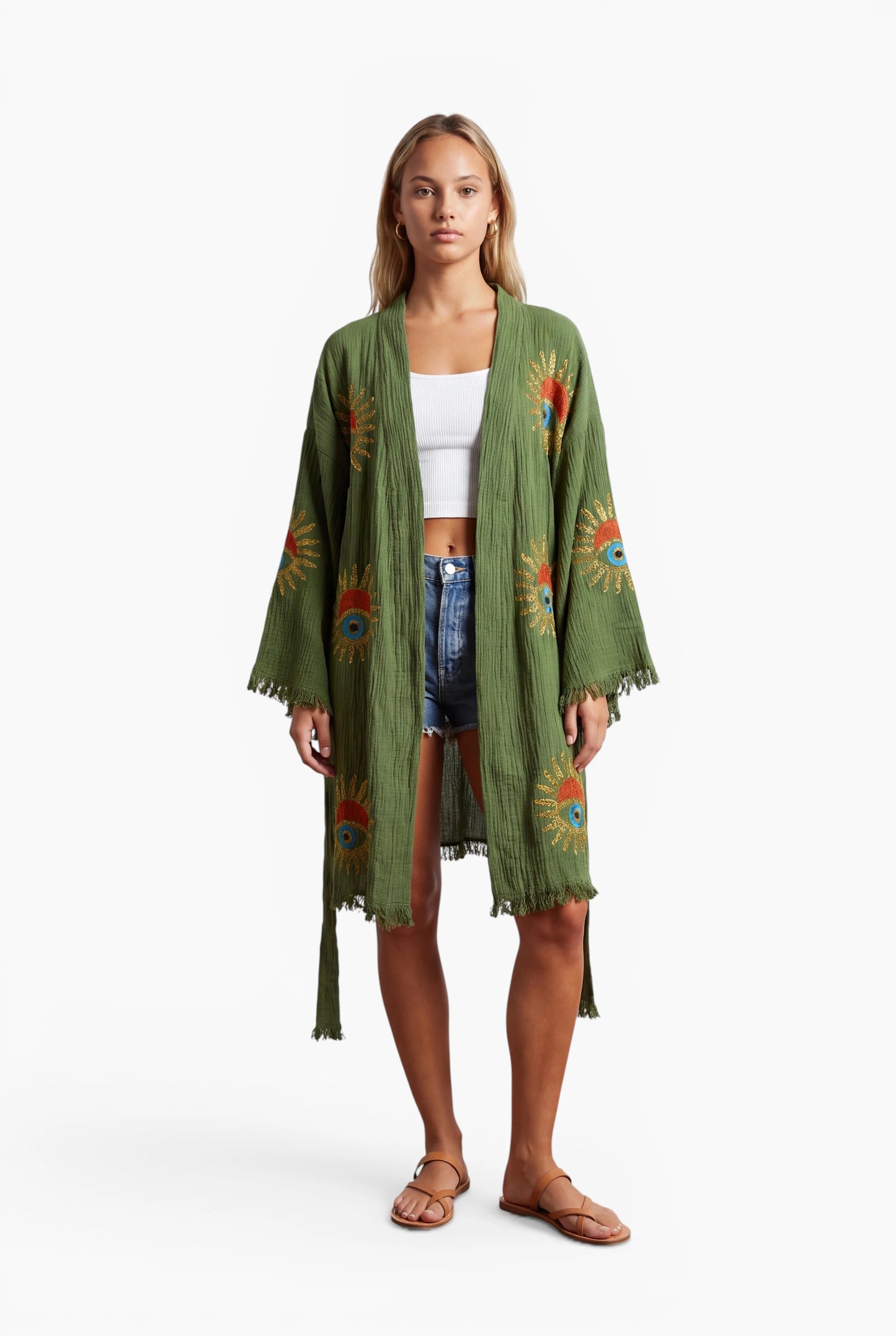 Short Olive Sunrise Nazar Kimono
