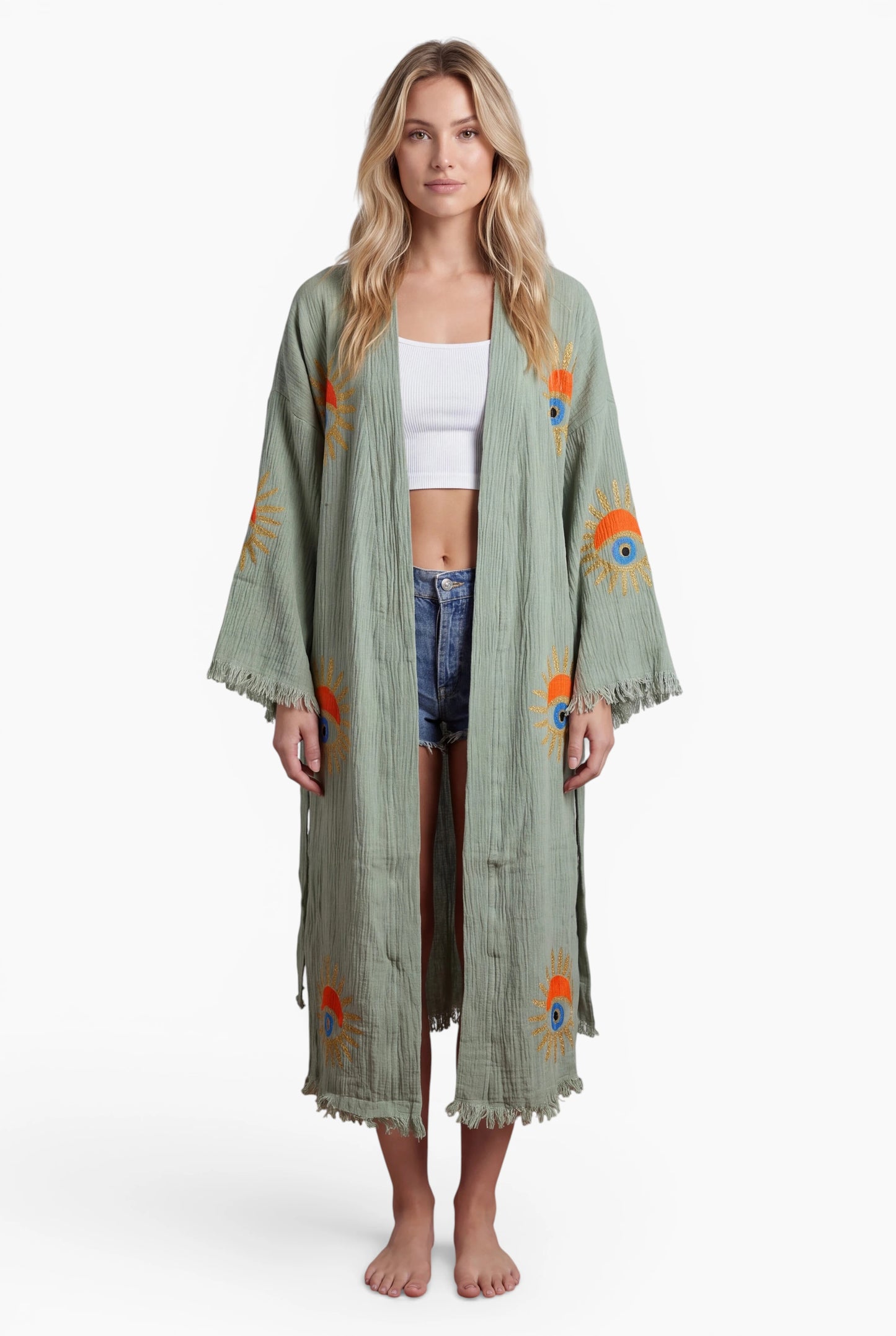Mint Sunrise Nazar Kimono