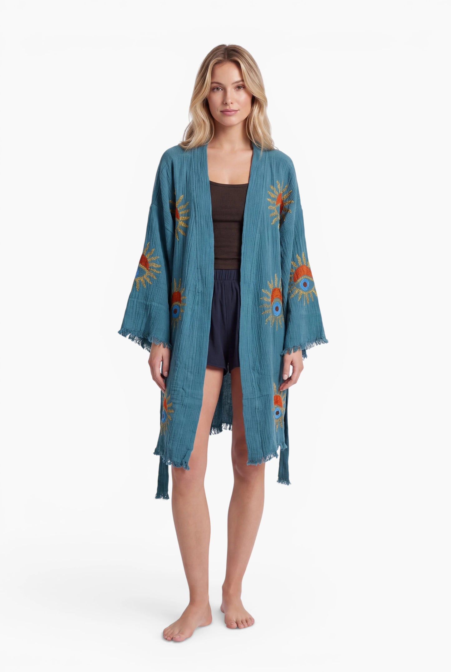 Short Teal Sunrise Nazar Kimono