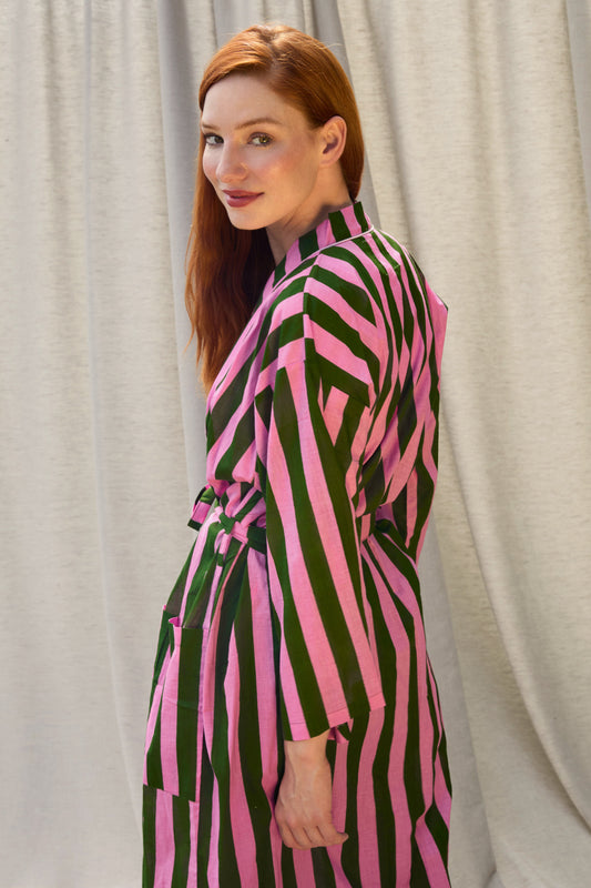 Candy Stripe Kimono – Kimono aus Baumwolle mit Streifen in Pink und Grün