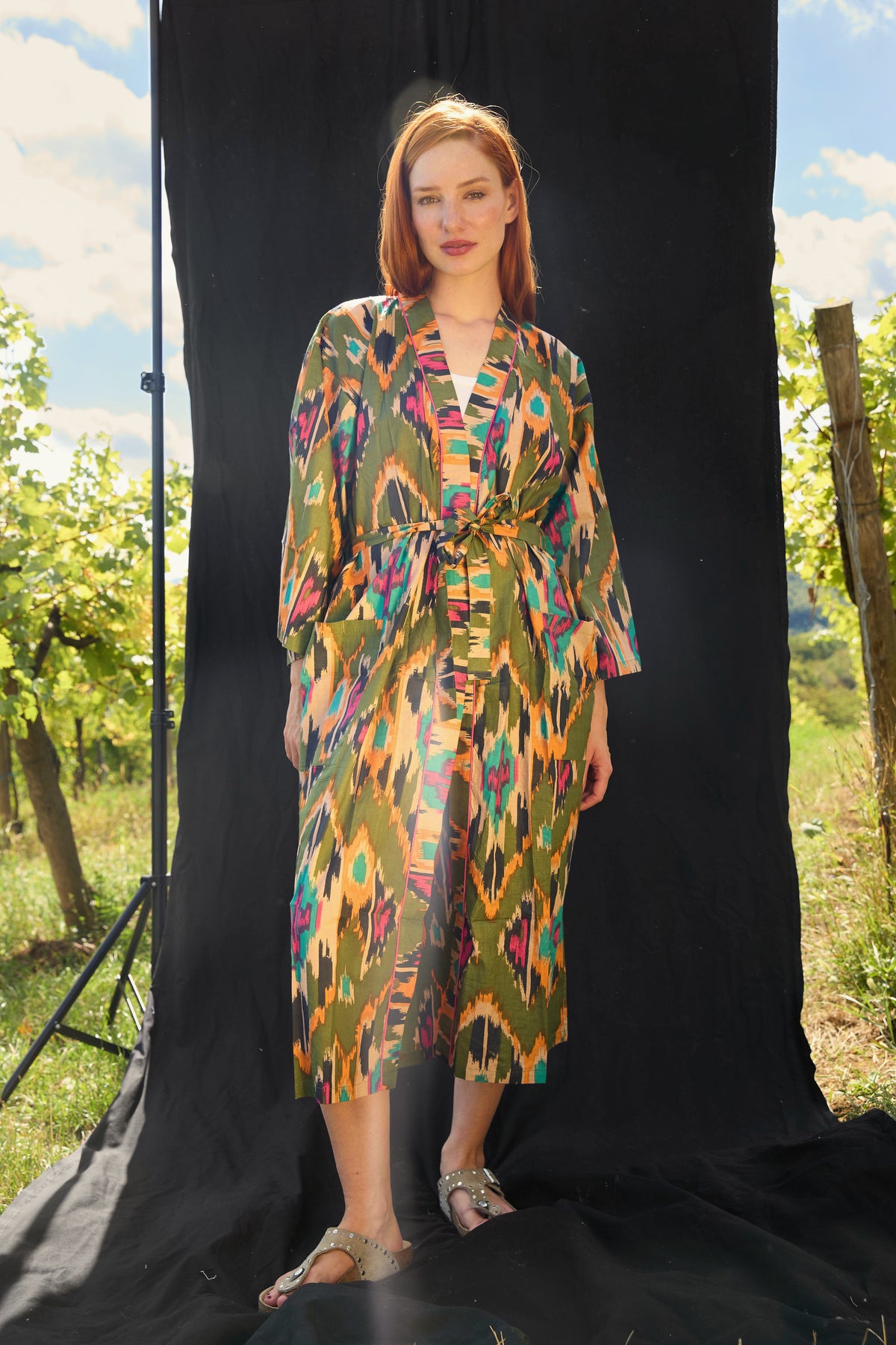 Ikat Kimono – Kimono aus Baumwolle mit Ikat-Muster im Blockprint