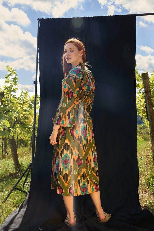 Ikat Kimono – Kimono aus Baumwolle mit Ikat-Muster im Blockprint