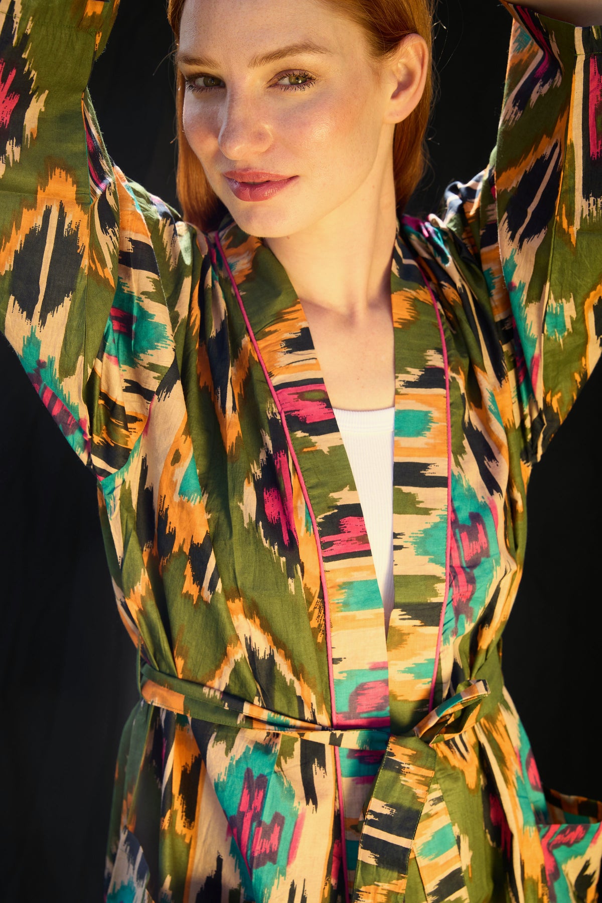 Ikat Kimono – Kimono aus Baumwolle mit Ikat-Muster im Blockprint