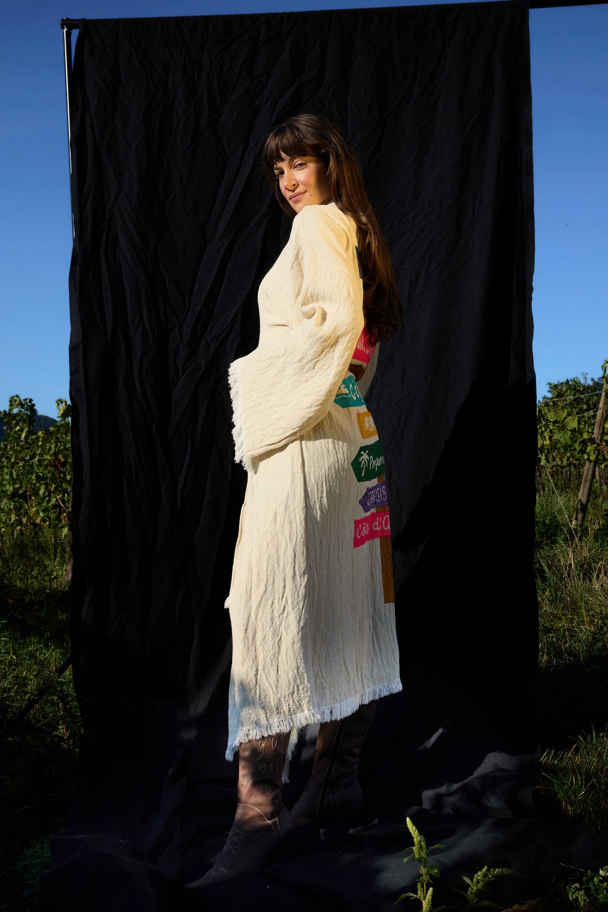 Côte d'Azur Kimono – Baumwoll-Kimono in Creme mit Riviera-Print