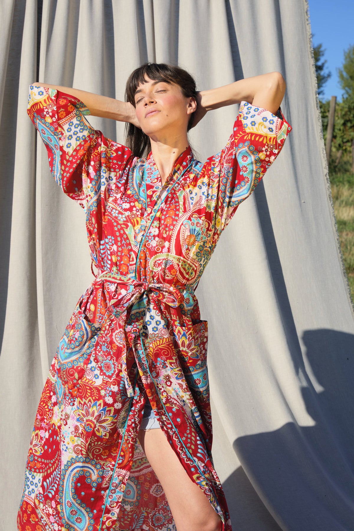 Paisley Kimono Rot – Kimono aus Baumwolle in Rot mit Paisley-Print