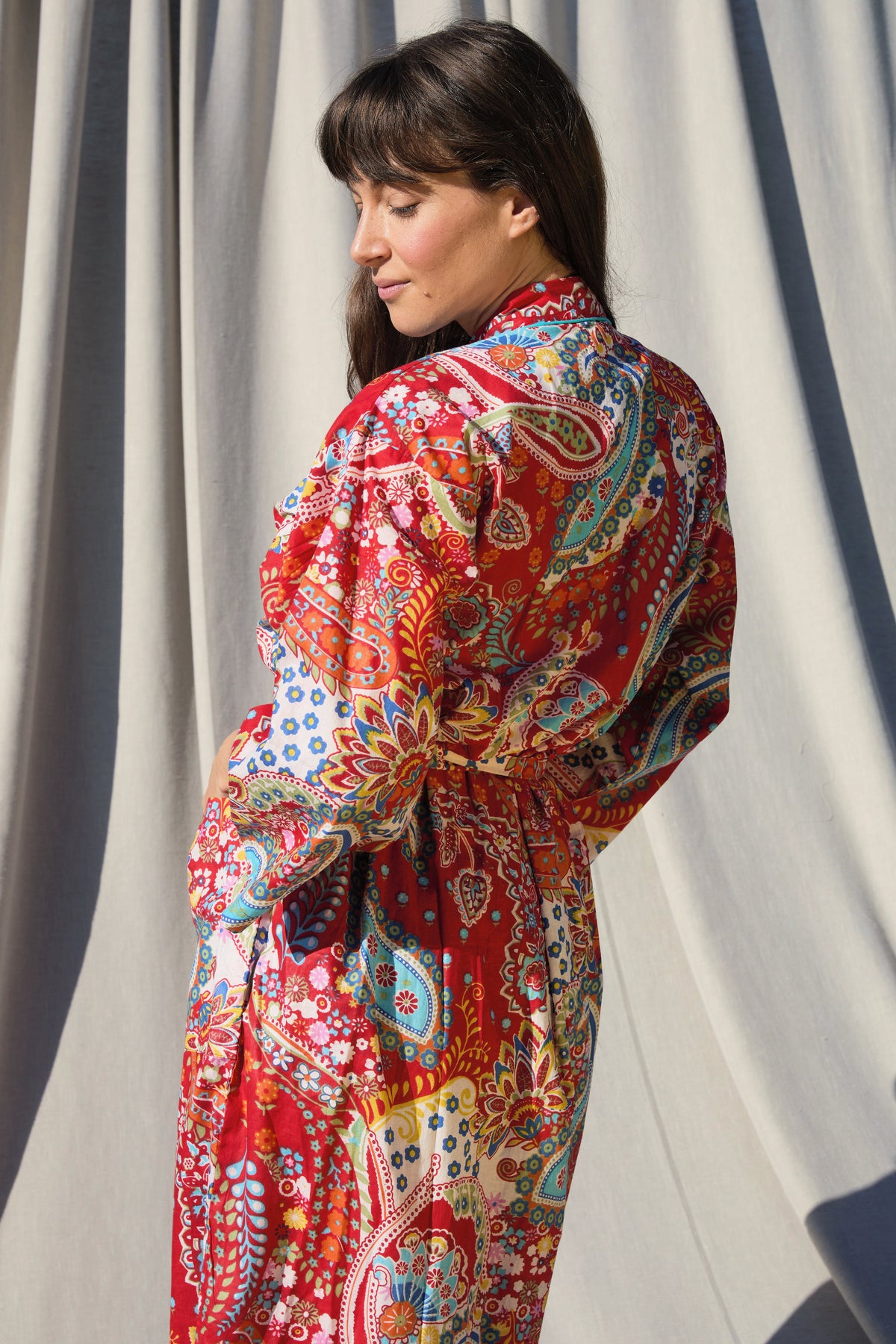 Paisley Kimono Rot – Kimono aus Baumwolle in Rot mit Paisley-Print