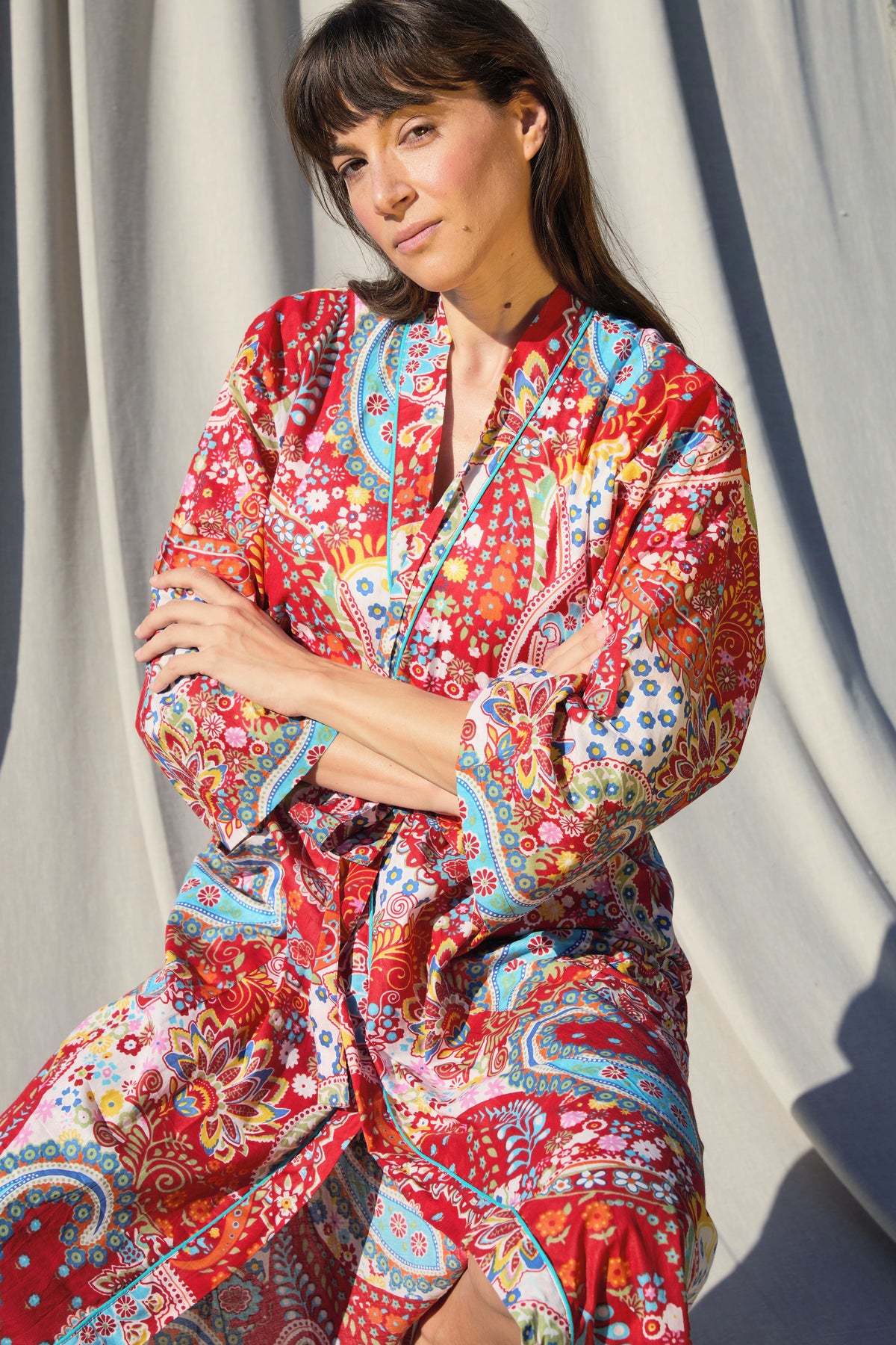 Paisley Kimono Rot – Kimono aus Baumwolle in Rot mit Paisley-Print