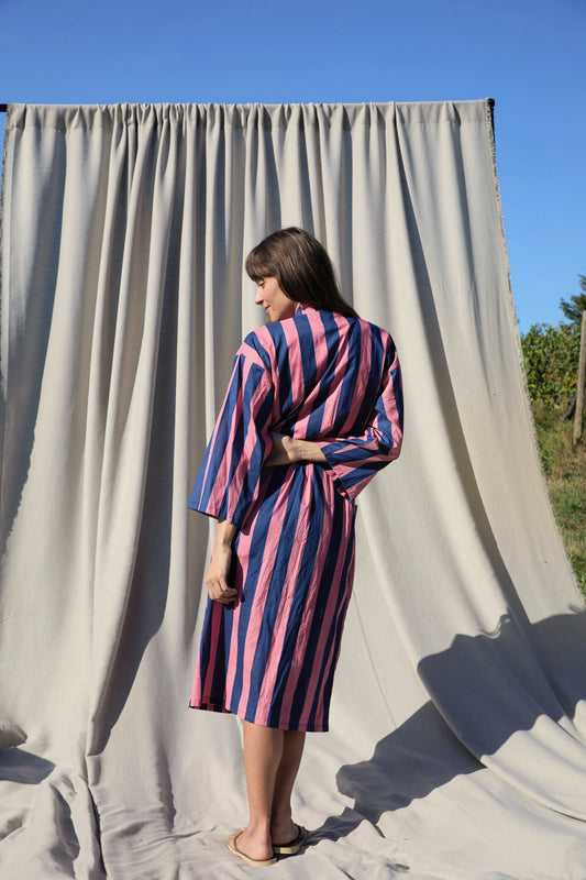 Rayures Kimono Rosa-Blau – Kimono aus Baumwolle mit Streifen in Rosa und Blau
