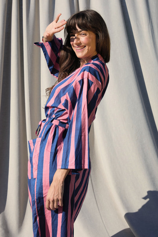 Rayures Kimono Rosa-Blau – Kimono aus Baumwolle mit Streifen in Rosa und Blau