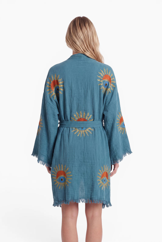 Short Teal Sunrise Nazar Kimono