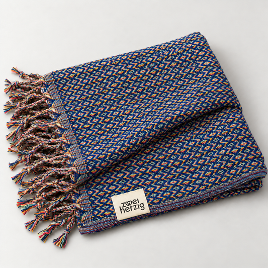 Everywhere Towel Cobalt – handgewebtes Strandtuch mit Fransen in Königsblau